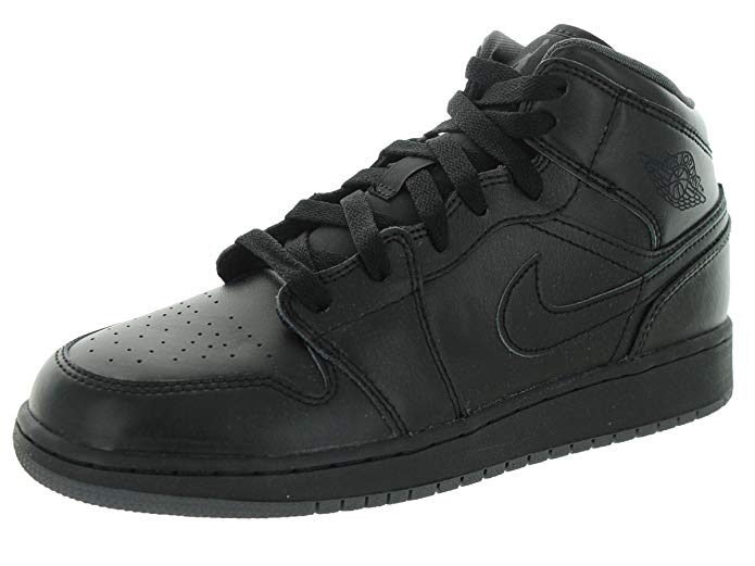 Nike Jordan Kids Air Jordan 1 Mid Bg Black/Black/Dark Grey Basketball Shoe 6.5 Kids US