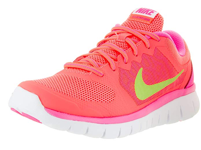 NIKE Girl's Flex Run 2015 Running Shoe (GS) Lava Glow/Pink/White/Lime Size 6.5 M US