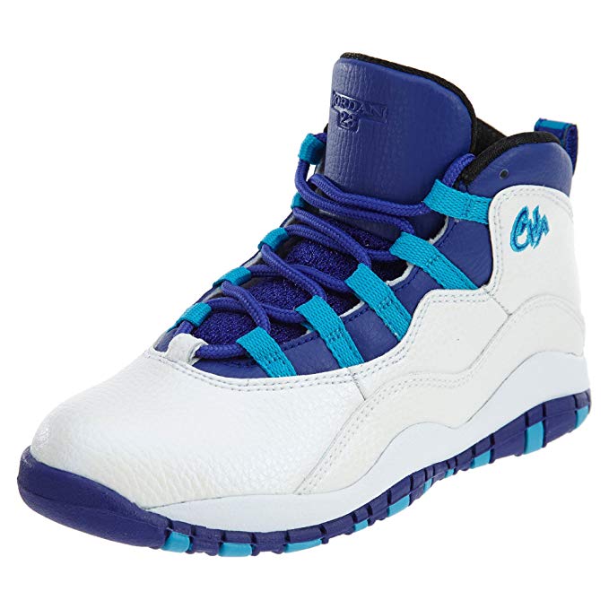 Nike Jordan Kids Jordan 10 Retro Bp White/Concord Blue Lagoon Black Basketball Shoe 13 Kids US